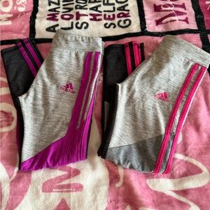 adidas Girls' Gray & Pink Athletic Bottoms - Active Leggings
